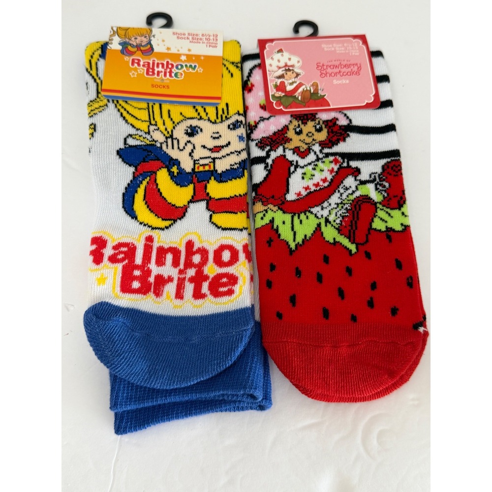 Rainbow Brite Strawberry Shortcake Socks 2 Pair Set Retro 80s Cartoon Crew NEW